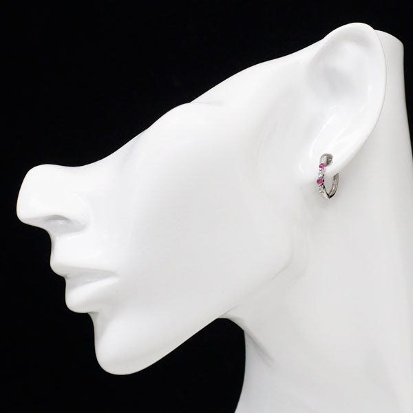 K18WG ピンクサファイア ダイヤモンド フープ ピアス D0.15ct