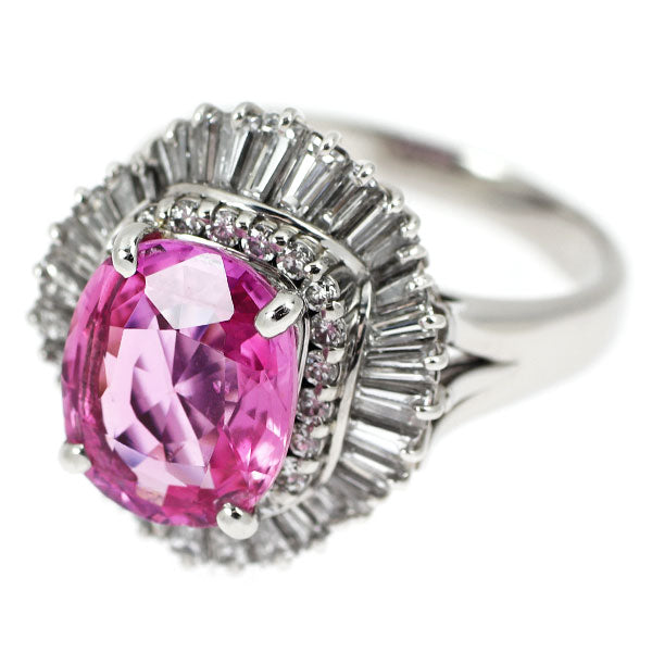 Pt900 スリランカ産 非加熱ピンクサファイア ダイヤモンド リング 4.25ct D1.51ct