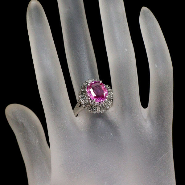 Pt900 スリランカ産 非加熱ピンクサファイア ダイヤモンド リング 4.25ct D1.51ct