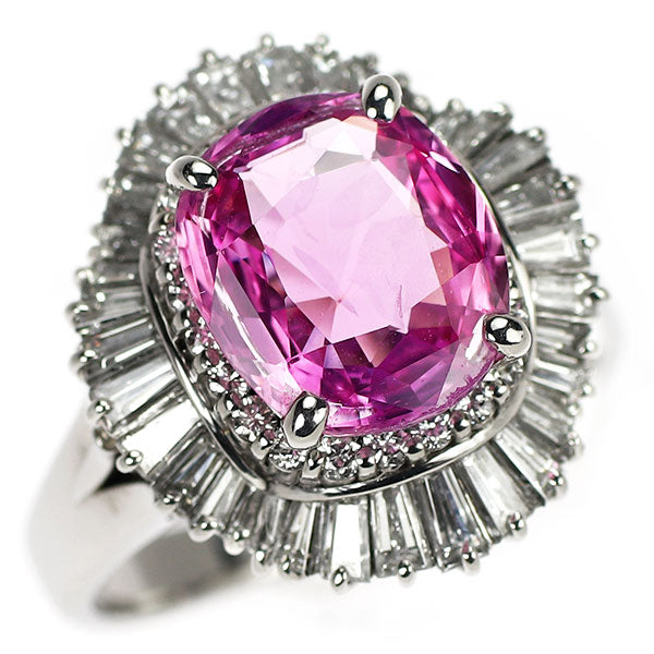Pt900 スリランカ産 非加熱ピンクサファイア ダイヤモンド リング 4.25ct D1.51ct