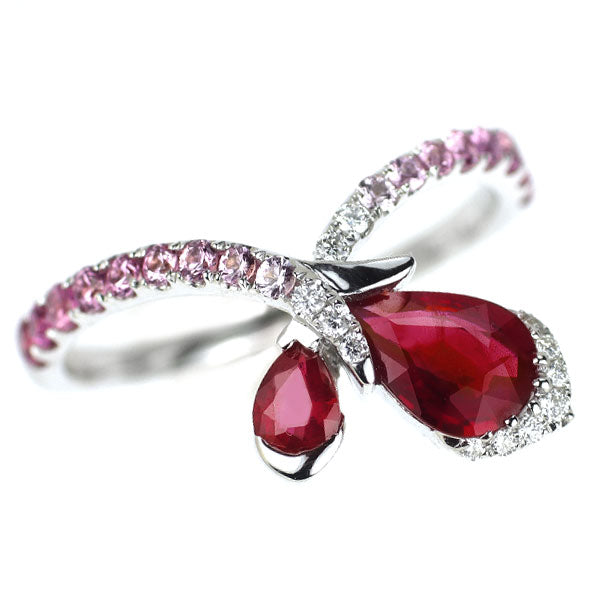 K18WG ルビー ピンクサファイア ダイヤモンド リング 0.82ct PS0.33ct D0.06ct