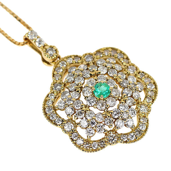 K18YG パライバトルマリン ダイヤモンド ペンダントネックレス 0.09ct D1.15ct フラワー