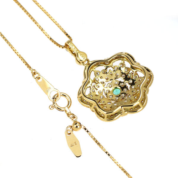 K18YG パライバトルマリン ダイヤモンド ペンダントネックレス 0.09ct D1.15ct フラワー