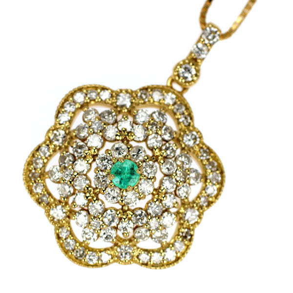 K18YG パライバトルマリン ダイヤモンド ペンダントネックレス 0.09ct D1.15ct フラワー