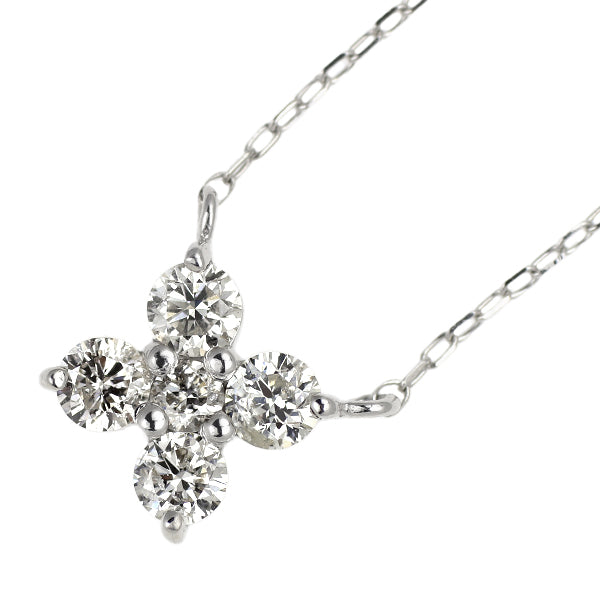 K18WG ダイヤモンド ペンダントネックレス 0.20ct  フラワー