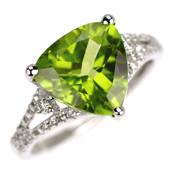 K18WG ペリドット ダイヤモンド リング 3.806ct D0.23ct