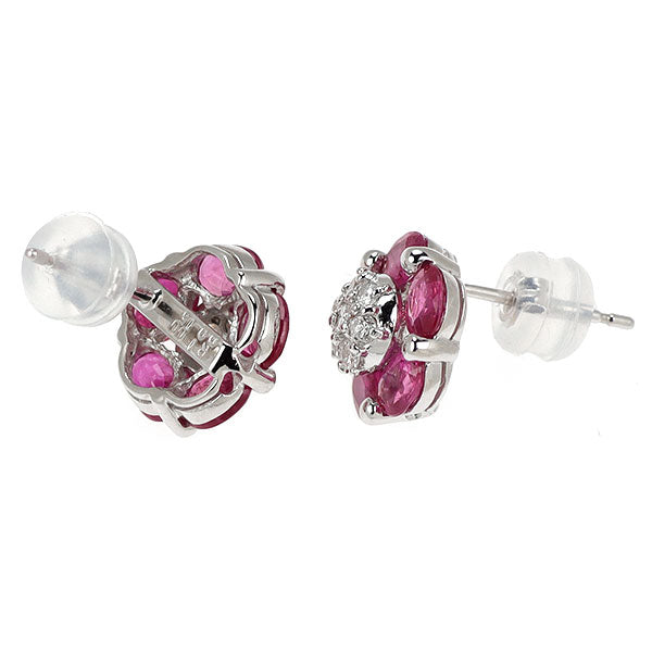 K18WG ルビー ダイヤモンド ピアス 2.00ct D0.30ct フラワー