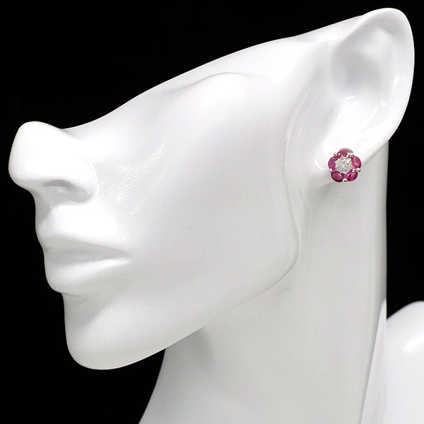 K18WG ルビー ダイヤモンド ピアス 2.00ct D0.30ct フラワー