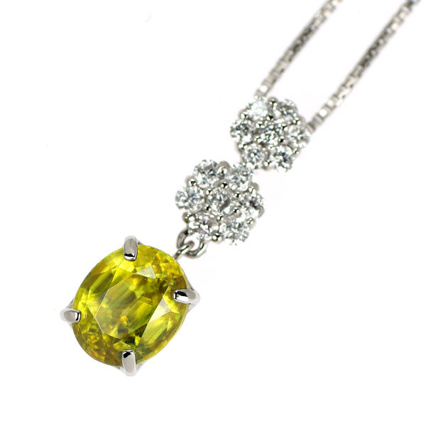 Pt950/ Pt850 スフェーン ダイヤモンド ペンダントネックレス 0.96ct D0.14ct