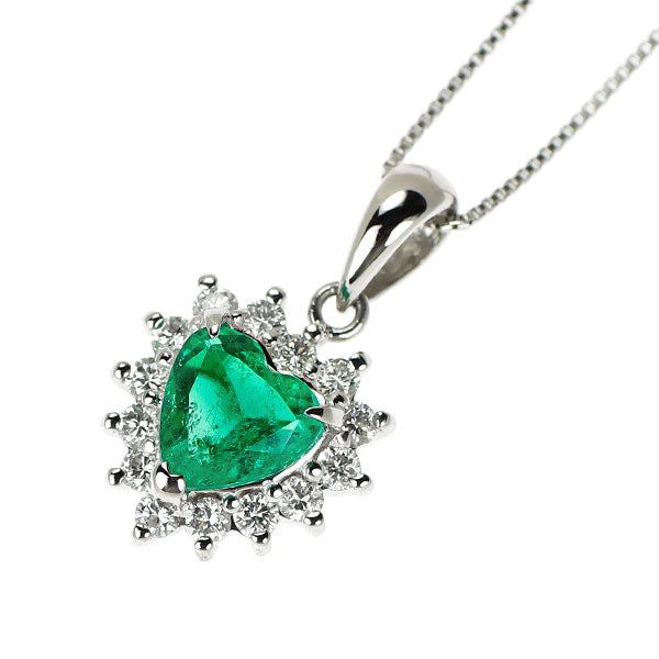 Pt900/ Pt850 ハートシェイプ エメラルド ダイヤモンド ペンダントネックレス 0.58ct D0.24ct