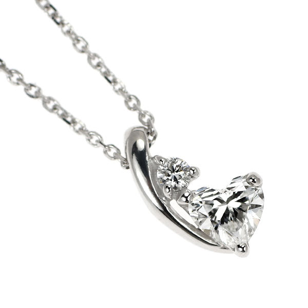 K18WG ハートシェイプ ダイヤモンド ペンダントネックレス 0.300ct D0.03ct