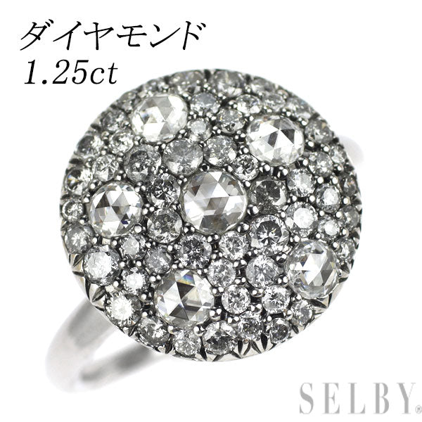 K18WG ローズカット/ラウンドブリリアント ダイヤモンド リング 1.25ct
