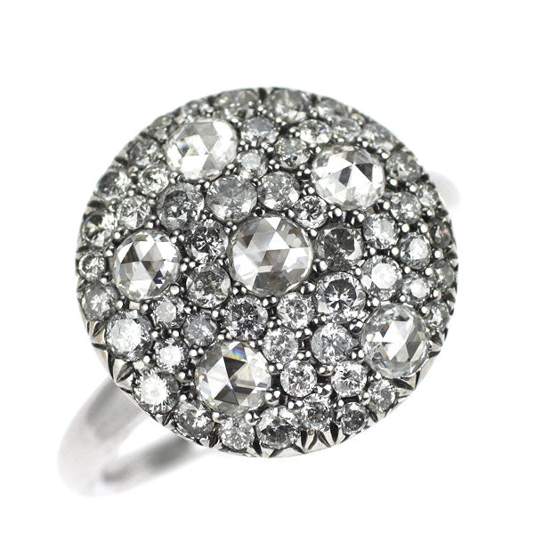 K18WG ローズカット/ラウンドブリリアント ダイヤモンド リング 1.25ct