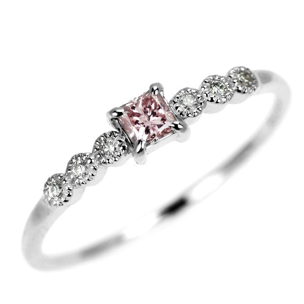 新品 希少 Pt950 プリンセスカット 天然ピンク ダイヤモンドリング 0.143ct FP I2 D0.03ct 【エスコレ】