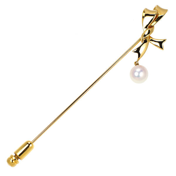 ミキモト K18YG アコヤ真珠 ブローチ 径約6.3mm リボン — セルビー