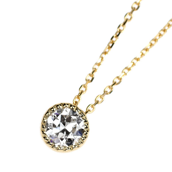 新品 K18YG オールドサーキュラーブリリアントカット ダイヤモンド ペンダントネックレス 0.345ct F VS2 鍛造ミルグレイン【エスコレ】
