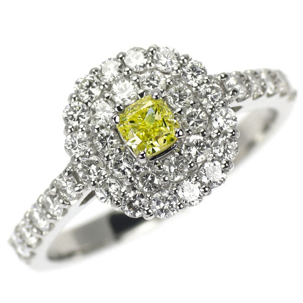 新品 Pt950 天然イエロー ダイヤモンド  リング 0.256ct FY VS2 D0.75ct