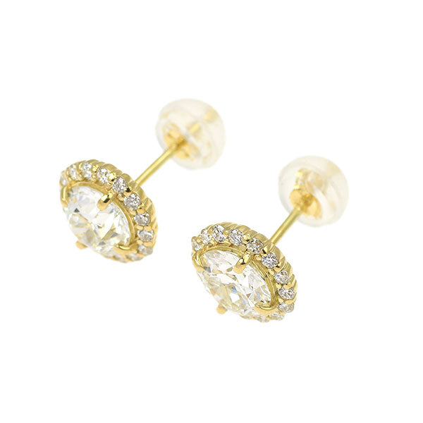 新品 K18YG オールドサーキュラーブリリアントカット ダイヤモンド  ピアス 1.469ct H/J SI1 D0.24ct 【エスコレ】
