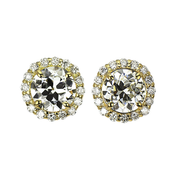 新品 K18YG オールドサーキュラーブリリアントカット ダイヤモンド  ピアス 1.469ct H/J SI1 D0.24ct 【エスコレ】