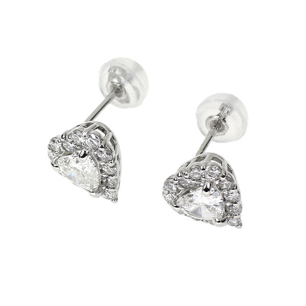 新品 Pt950/ Pt900 ハートシェイプ ダイヤモンド  ピアス 0.716ct G/H SI1/SI2 D0.46ct 【エスコレ】