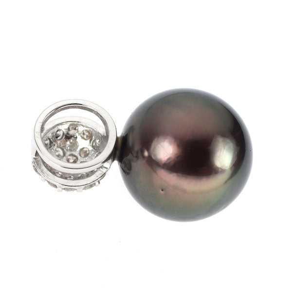 Pt900 黒蝶 真珠 ダイヤモンド ペンダントトップ 径約13.1mm D0.40ct