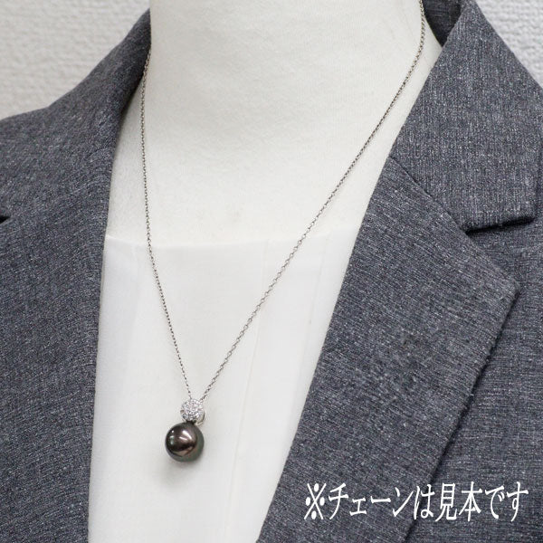 Pt900 黒蝶 真珠 ダイヤモンド ペンダントトップ 径約13.1mm D0.40ct