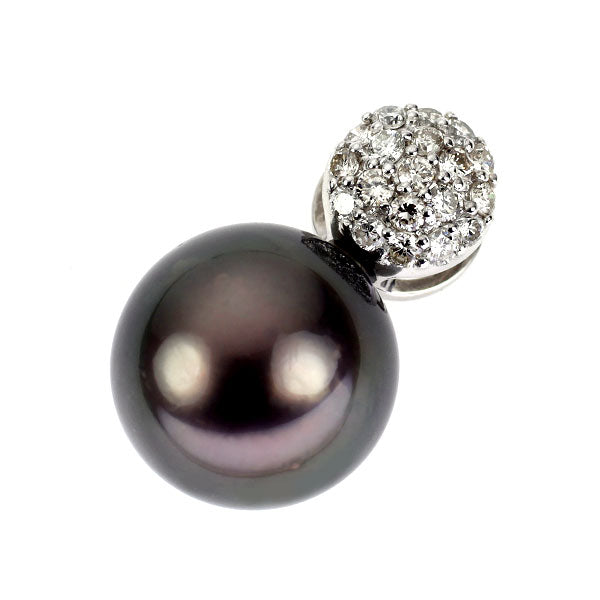 Pt900 黒蝶 真珠 ダイヤモンド ペンダントトップ 径約13.1mm D0.40ct