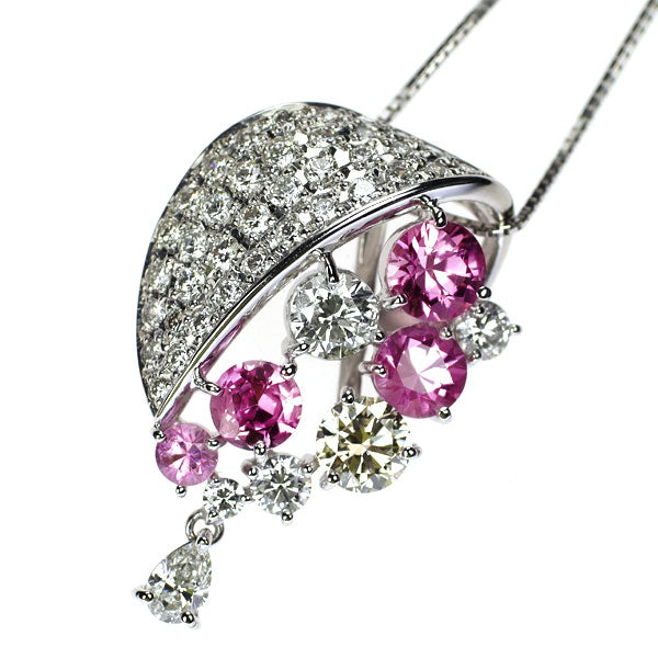 天空 K18WG ピンクサファイア ダイヤモンド ペンダントネックレス 1.74ct D1.74ct