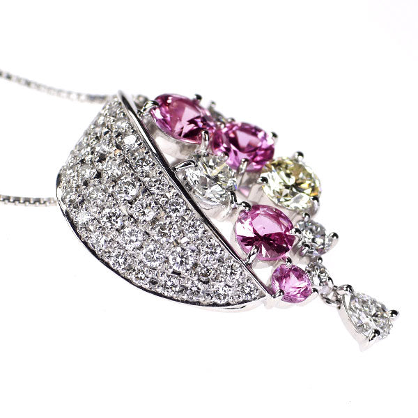 天空 K18WG ピンクサファイア ダイヤモンド ペンダントネックレス 1.74ct D1.74ct
