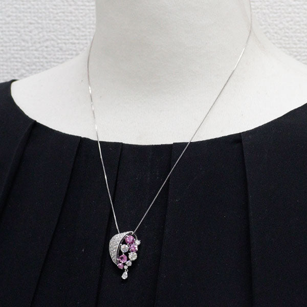 天空 K18WG ピンクサファイア ダイヤモンド ペンダントネックレス 1.74ct D1.74ct