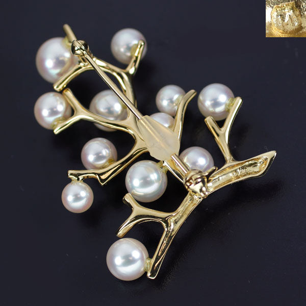 ミキモト K18YG アコヤ真珠 ブローチ 径約4.5-6.8mm 幸福の木