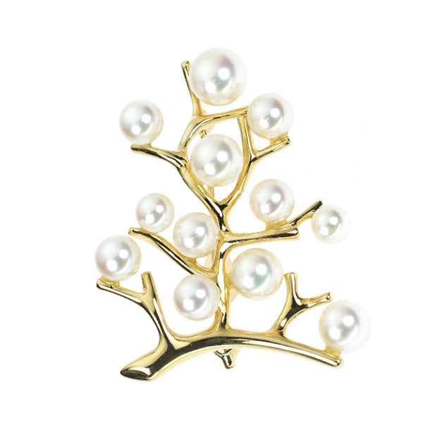 ミキモト　k18YG アコヤ真珠　エレガントブローチ ミキモト K18YG アコヤ真珠 ブローチ 径約4.5-6.8mm 幸福の木