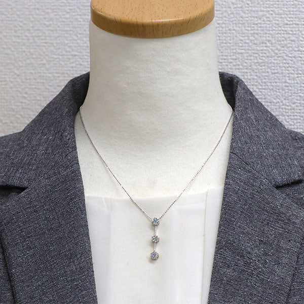 K18WG パライバトルマリン ダイヤモンド ペンダントネックレス 0.07ct D0.38ct フラワー