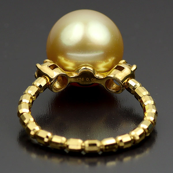 K24 オーロラ茶金 白蝶真珠 ダイヤモンド リング 径約10.3mm D0.08ct