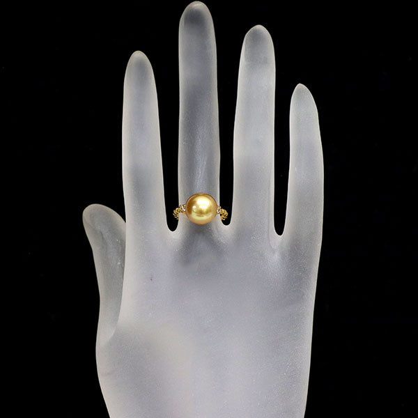 K24 オーロラ茶金 白蝶真珠 ダイヤモンド リング 径約10.3mm D0.08ct