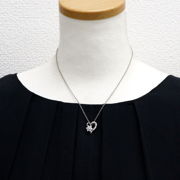 Pt900/ Pt850 天然ピンク ダイヤモンド ペンダントネックレス 0.070ct FPP I1 D0.43ct フラワー ハート
