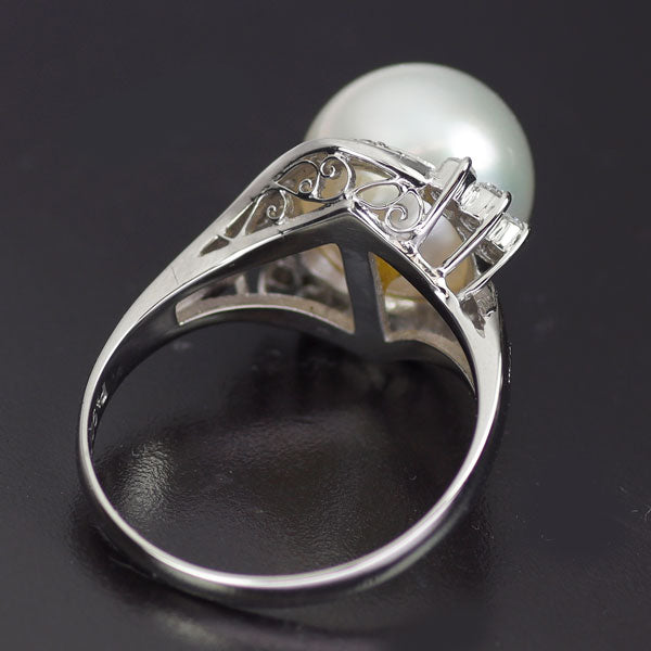 Pt900 白蝶真珠 ダイヤモンド リング 径約10.3mm D0.18ct