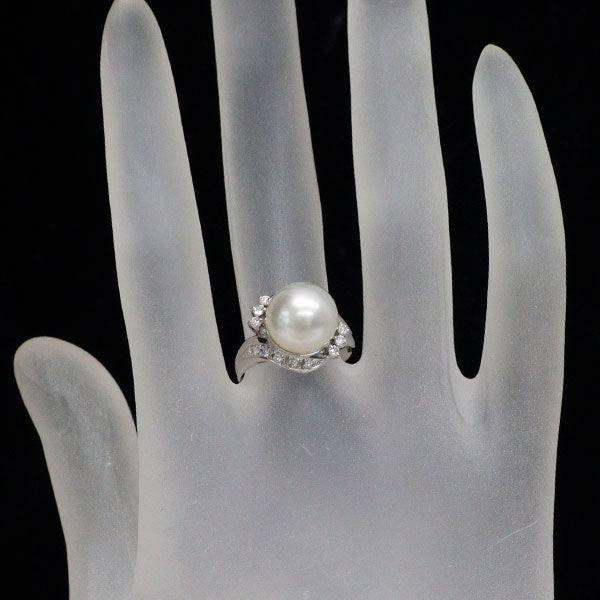 Pt900 白蝶真珠 ダイヤモンド リング 径約10.3mm D0.18ct