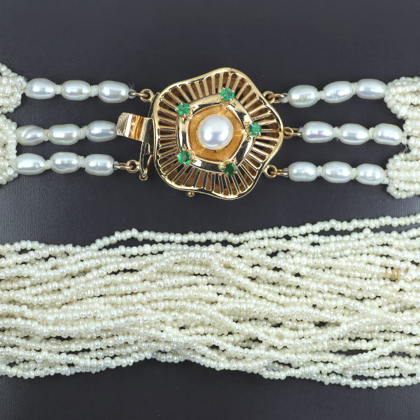 K14YG アコヤ芥子パール エメラルド 淡水真珠 ネックレス 30連