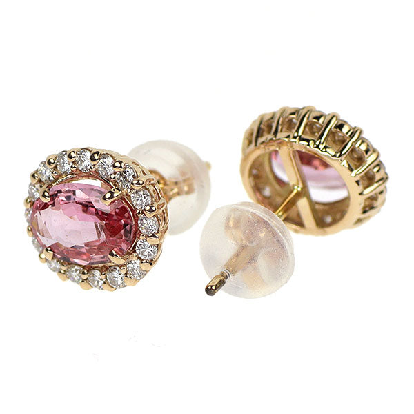 新品 希少 K18PG パパラチアサファイア ダイヤモンド ピアス 1.083ct D0.26ct 【エスコレ】