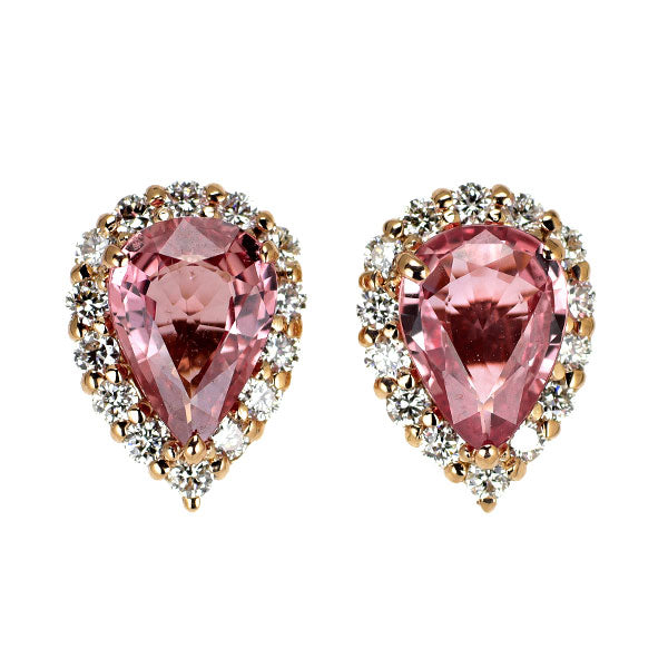 新品 希少 K18PG パパラチアサファイア ダイヤモンド ピアス 1.355ct D0.28ct 【エスコレ】