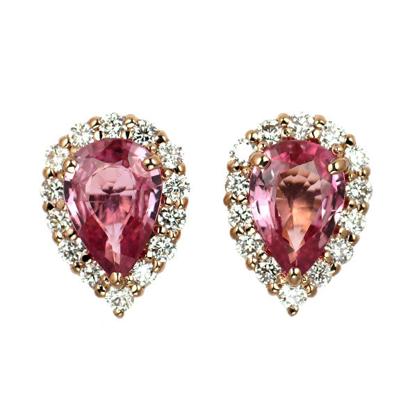 新品 希少 K18PG パパラチアサファイア ダイヤモンド ピアス 1.189ct D0.28ct 【エスコレ】