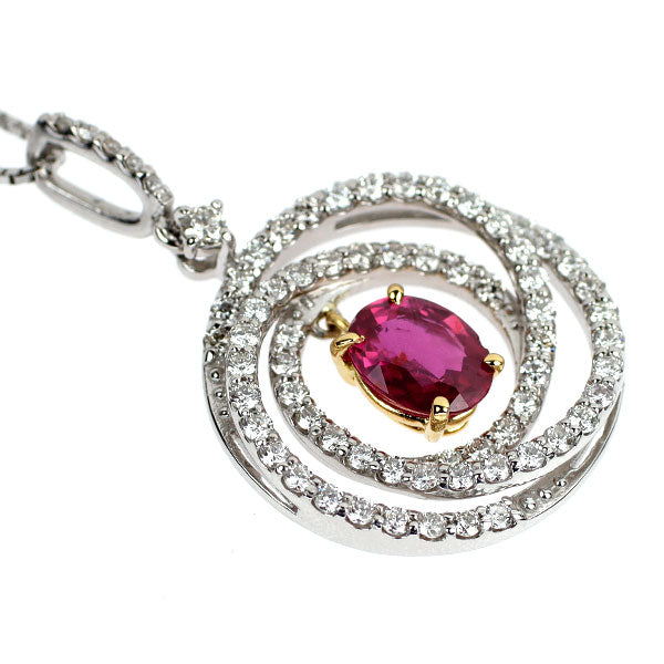 K18YG/ Pt900/ Pt850 モザンビーク産 非加熱ルビー ダイヤモンド ペンダントネックレス 0.86ct D0.65ct