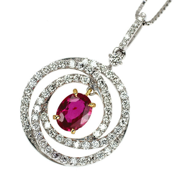 K18YG/ Pt900/ Pt850 モザンビーク産 非加熱ルビー ダイヤモンド ペンダントネックレス 0.86ct D0.65ct