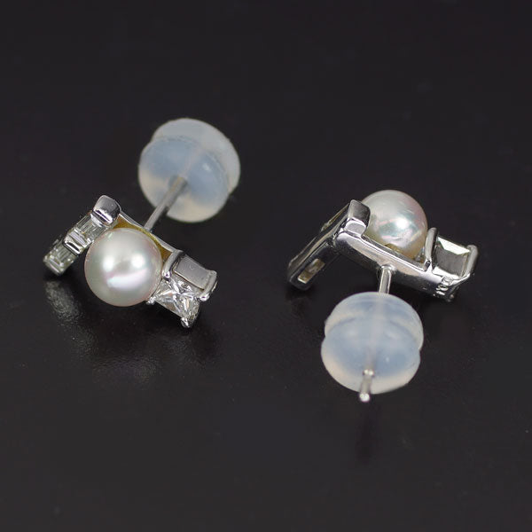 K18WG アコヤベビー 真珠 ダイヤモンド ピアス 径約4.2mm D0.26ct