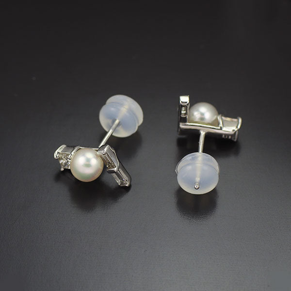 K18WG アコヤ 真珠/パール ダイヤモンド ピアス D0.26ct  径約4.1mm