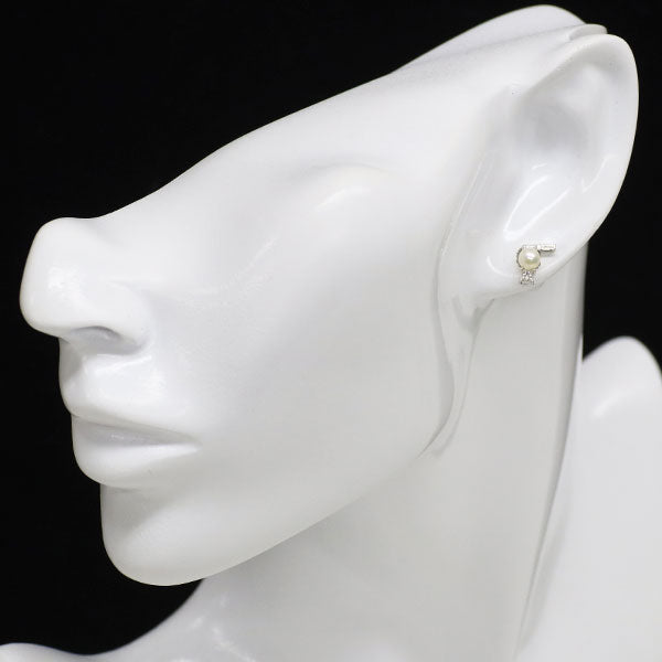 K18WG アコヤ 真珠/パール ダイヤモンド ピアス D0.26ct  径約4.1mm