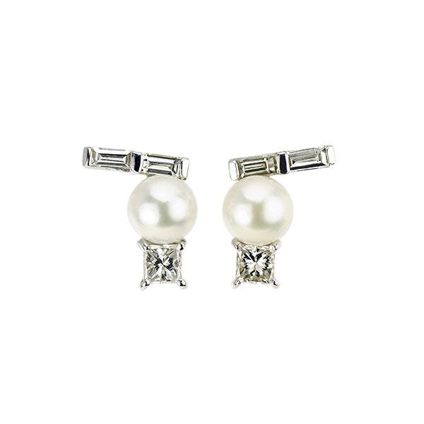 K18WG アコヤ真珠ダイヤモンドピアス K18WG アコヤ 真珠/パール ダイヤモンド ピアス D0.26ct 径約4.1mm