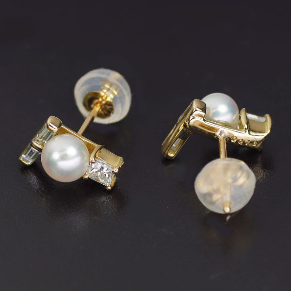 K18YG アコヤベビー 真珠/パール ダイヤモンド ピアス 径約3.9-4.3mm