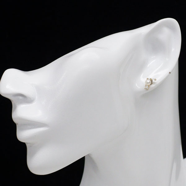 K18YG アコヤベビー 真珠/パール ダイヤモンド ピアス 径約3.9-4.3mm D0.26ct
